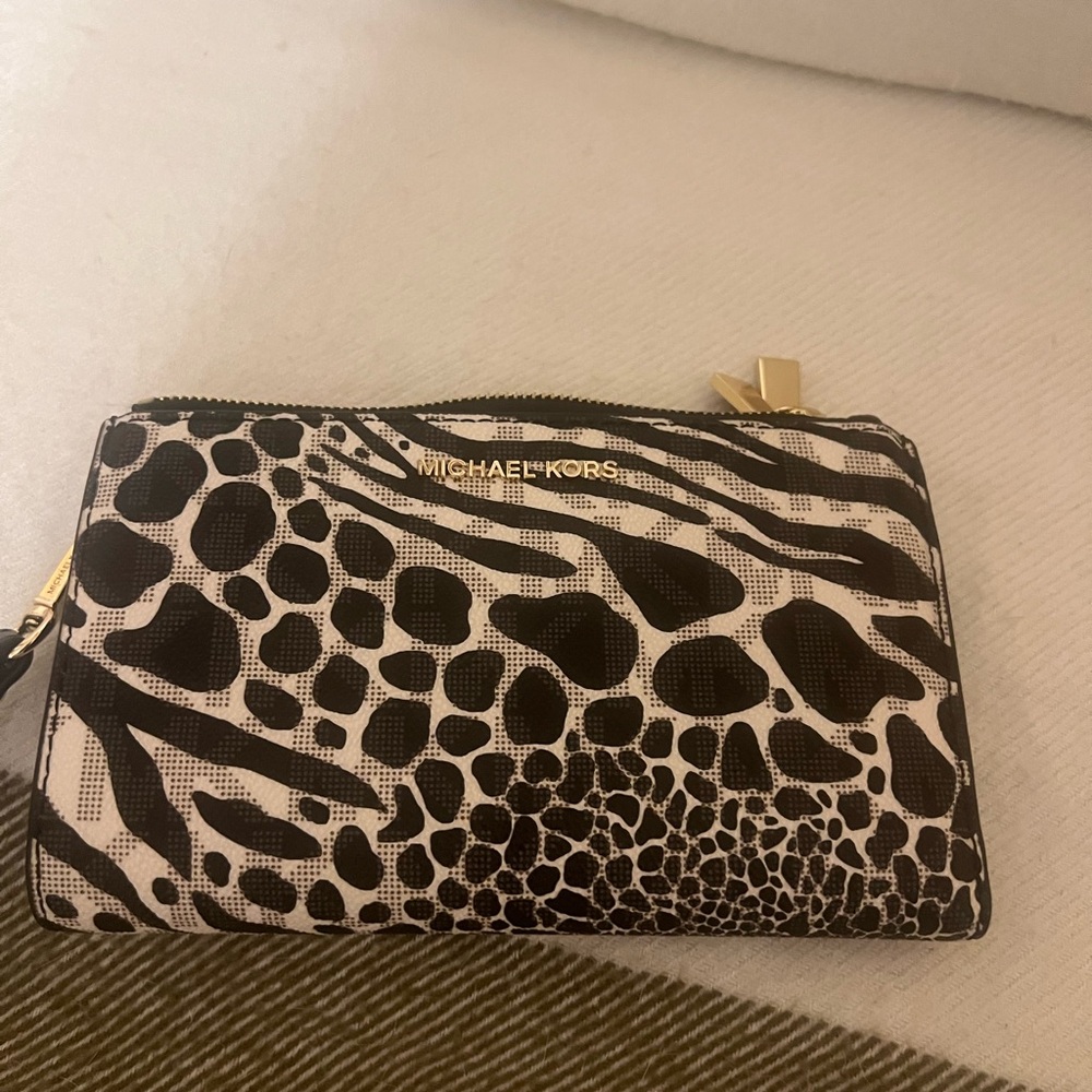 Michael Kors Zebra Print Wallet with Gold Accents